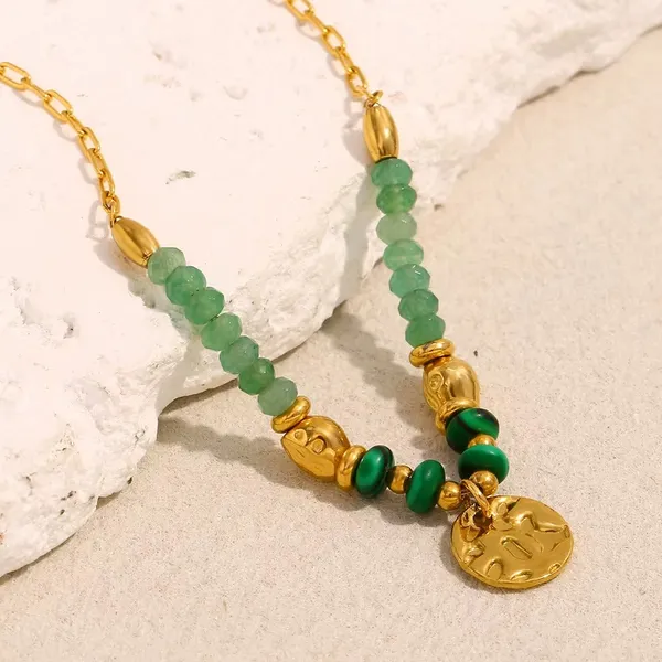 Beaded_Coin_Necklace__Necklace_gold_green_Stainless_steel