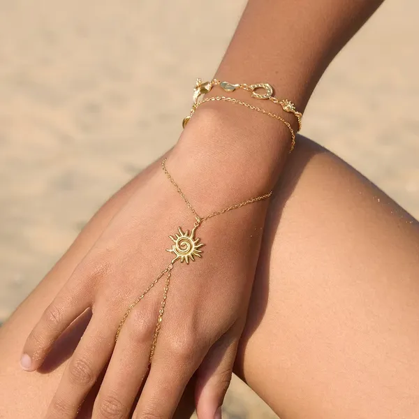 Sun_Charm_Hand_Chain__Bracelet__gold_Stainless_steel