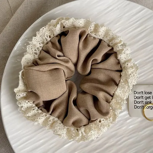 Lace_Trimmed_Scrunchies_Brown_Scrunchie__Brown_silk
