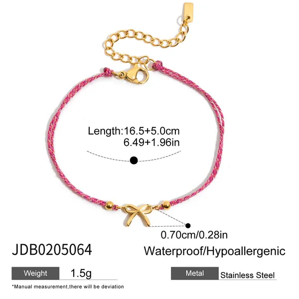 Pink_Ribbon_Charm__Bracelet__gold_Stainless_steel