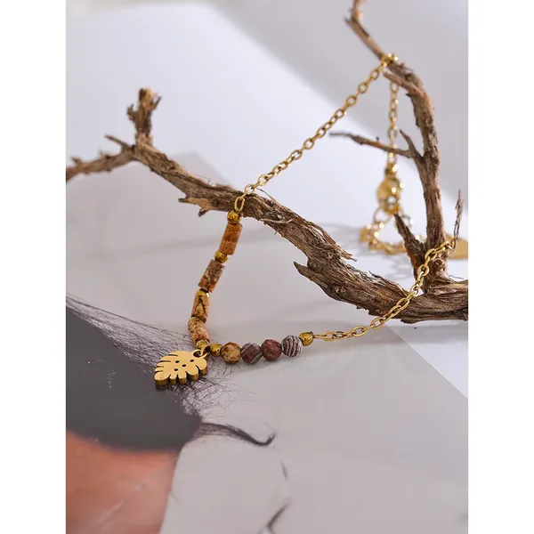 Leaf_Beaded_Bracelet__Bracelet__gold_Stainless_steel