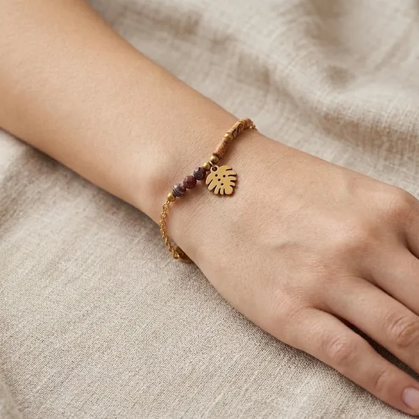 Leaf_Beaded_Bracelet__Bracelet__gold_Stainless_steel