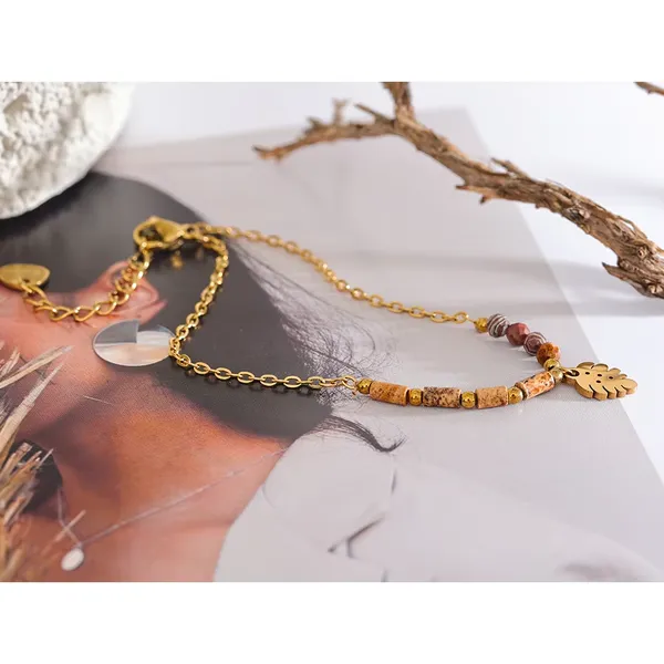 Leaf_Beaded_Bracelet__Bracelet__gold_Stainless_steel