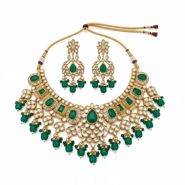 Hira_Green_Kundan_Polki_Necklace_Set__Necklace__gold_green_Stainless_steel