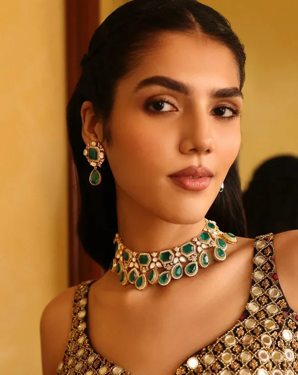 Naaz_Green_Polki_Choker_Necklace_Set__Necklace__gold__Stainless_steel