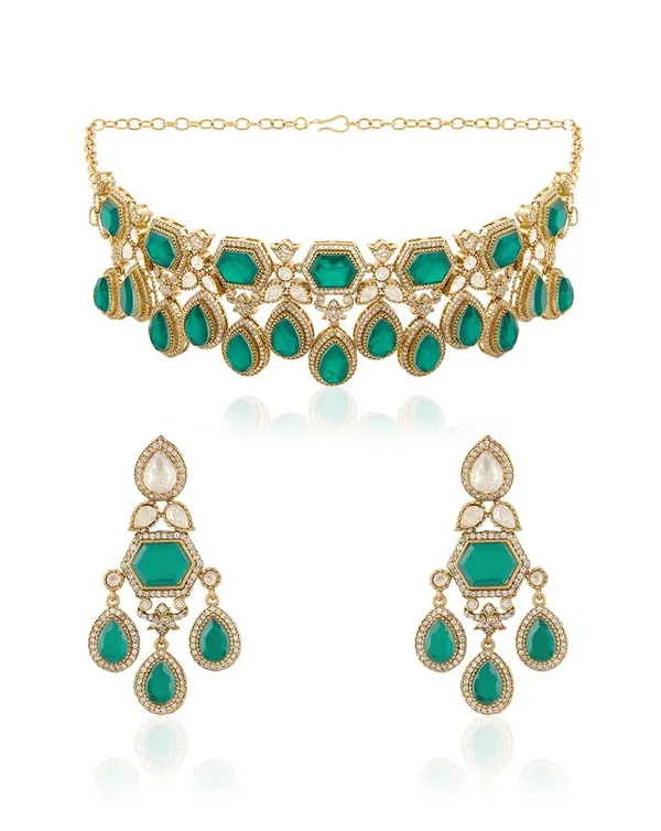Naaz_Green_Polki_Choker_Necklace_Set__Necklace__gold__Stainless_steel