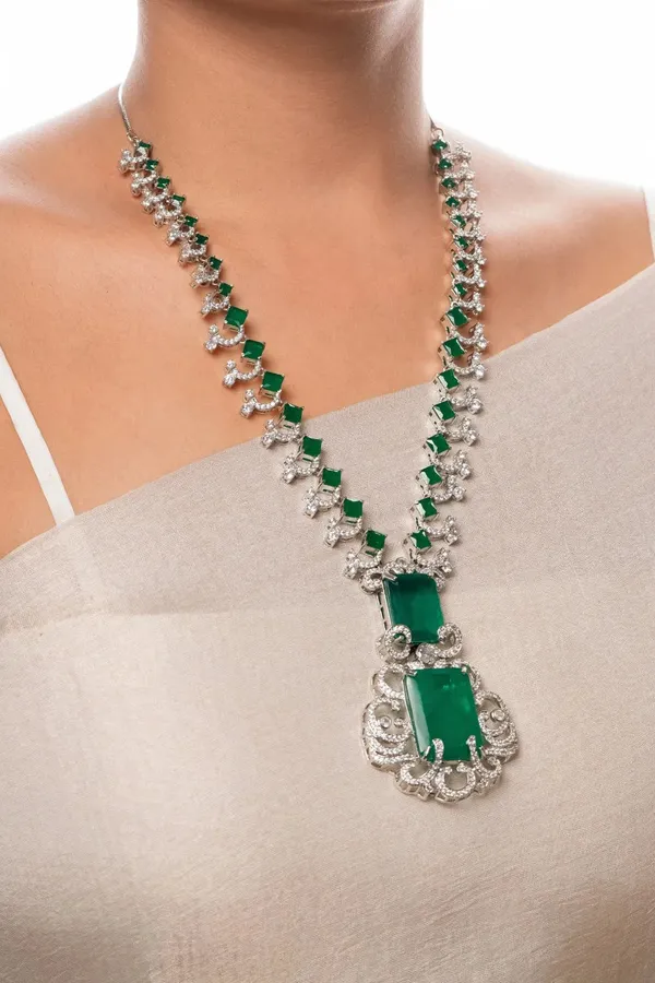 Cz_Stone_Necklace_Set__Necklace__green_Stainless_steel