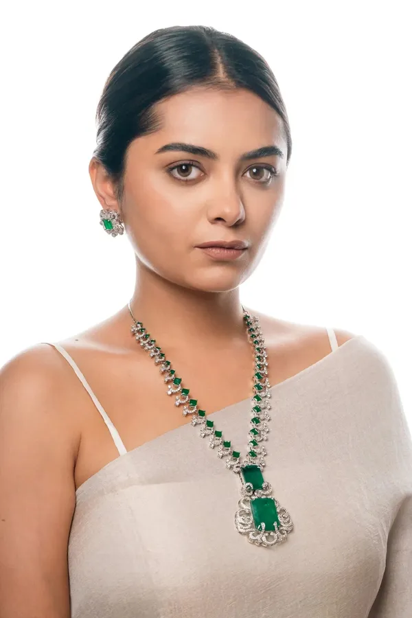 Cz_Stone_Necklace_Set__Necklace__green_Stainless_steel