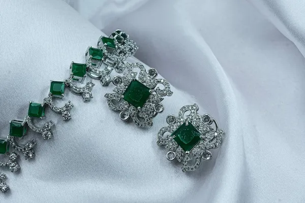 Cz_Stone_Necklace_Set__Necklace__green_Stainless_steel