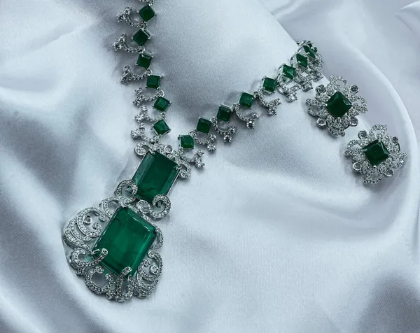 Cz_Stone_Necklace_Set__Necklace__green_Stainless_steel