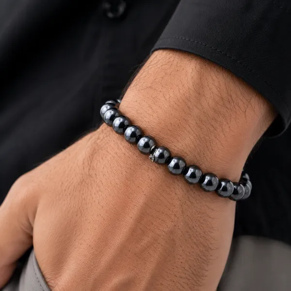 Rieki_Gun_Metal_Crystal_Bracelet_For_Men_Black_Beaded_Reiki_Bracelet__Bracelet__black_Stainless_steel