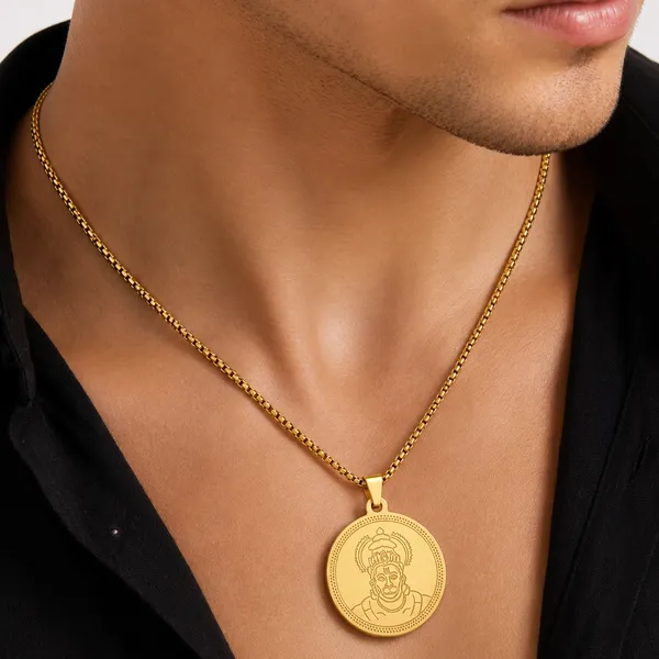 Hanuman_Gold_Plated_Pendant_Chain_For_Men_24_Inch__Pendant__gold_Stainless_steel