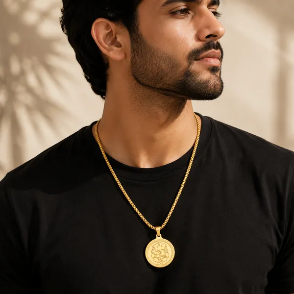 Ganesha_S_Blessing_Pendant_Gold_Stainless_Steel_Necklace_Chain_For_Men_24_Inch__Necklace__gold_Stainless_steel