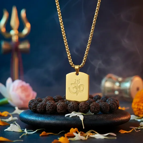 Om_Trishul_Power_Gold_Plated_Pendant_Chain_Necklace_24_Inch__Necklace__gold_Stainless_steel