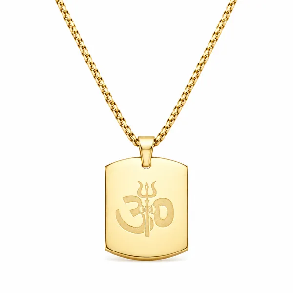 Om_Trishul_Power_Gold_Plated_Pendant_Chain_Necklace_24_Inch__Necklace__gold_Stainless_steel