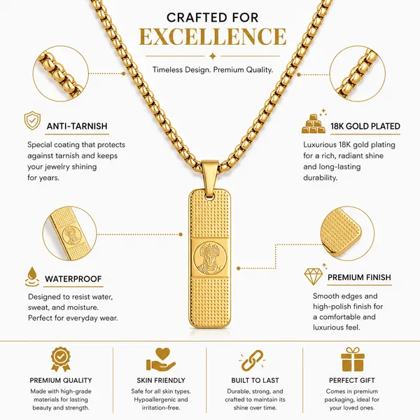 Hanuman_Pendant_With_Dotted_Pattern_Gold_Stainless_Steel_Necklace_Chain_For_Men_24_Inch__Necklace__gold_Stainless_steel