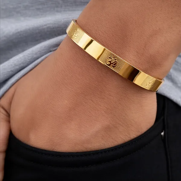 Om_Carving_Premium_Bracelet_For_Men_Gold_Bracelet__Gold_Stainless_steel