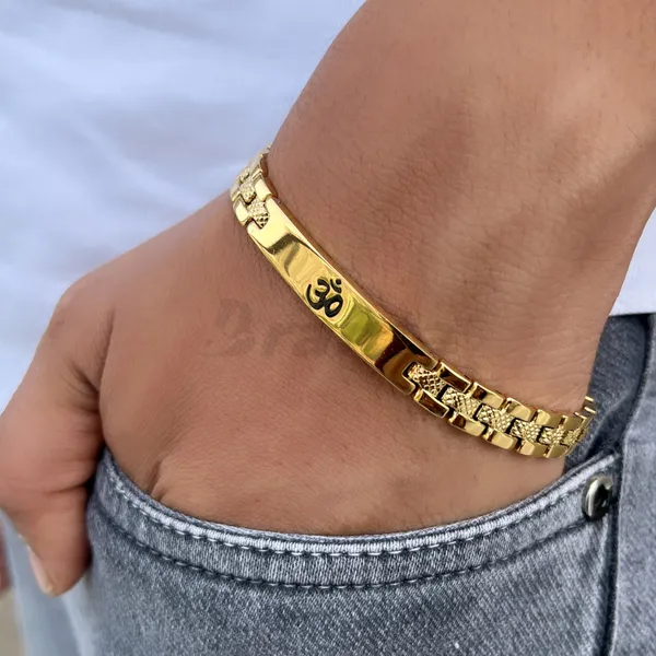 Shiny_Om_Loose_Gold_Bracelet_For_Men_8_Inch__Bracelet__gold_Stainless_steel