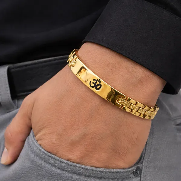 Shiny_Om_Loose_Gold_Bracelet_For_Men_8_Inch__Bracelet__gold_Stainless_steel