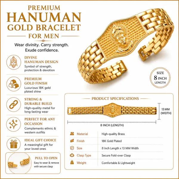 Premium_Hanuman_Gold_Bracelet_For_Men_8_Inch__Bracelet__gold_Stainless_steel