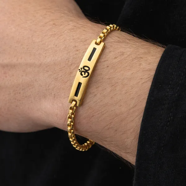 Premium_Om_Gold_Bracelet_For_Men_With_Black_Line_Design_8_Inch__Bracelet__gold_Stainless_steel