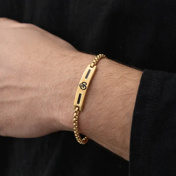 Premium_Om_Gold_Bracelet_For_Men_With_Black_Line_Design_8_Inch__Bracelet__gold_Stainless_steel