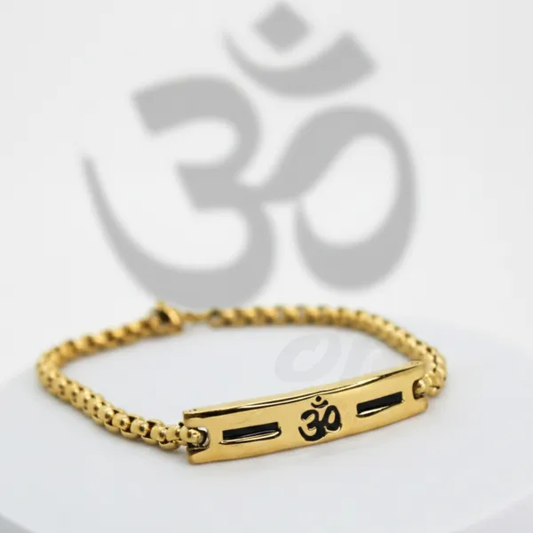 Premium_Om_Gold_Bracelet_For_Men_With_Black_Line_Design_8_Inch__Bracelet__gold_Stainless_steel