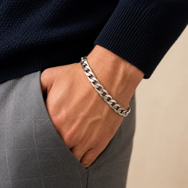 Silver_Stainless_Steel_Curb_Bracelet_For_Men_8_5_Inch__Bracelet__silver_Stainless_steel