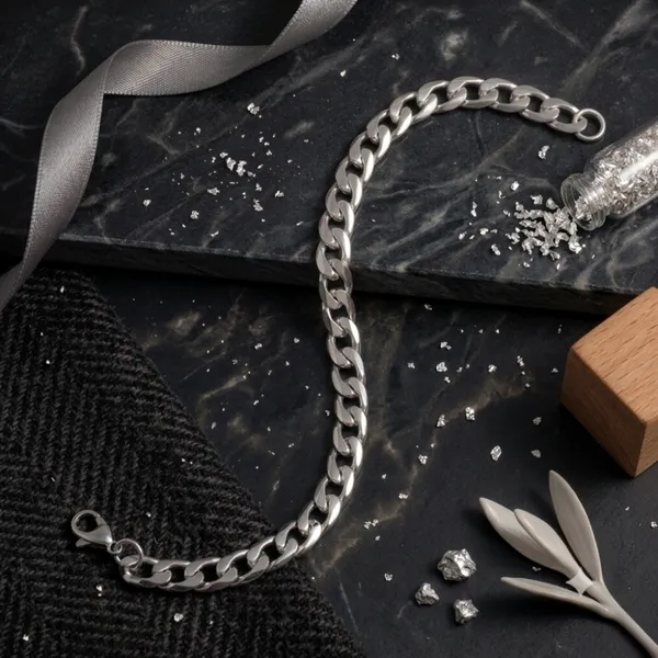 Silver_Stainless_Steel_Curb_Bracelet_For_Men_8_5_Inch__Bracelet__silver_Stainless_steel