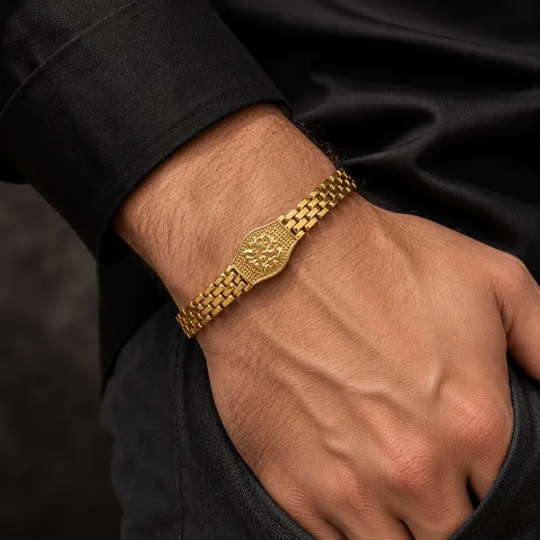 Premium_Ganesh_Gold_Bracelet_For_Men_8_Inch__Bracelet__gold_Stainless_steel