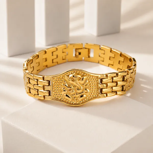 Premium_Ganesh_Gold_Bracelet_For_Men_8_Inch__Bracelet__gold_Stainless_steel