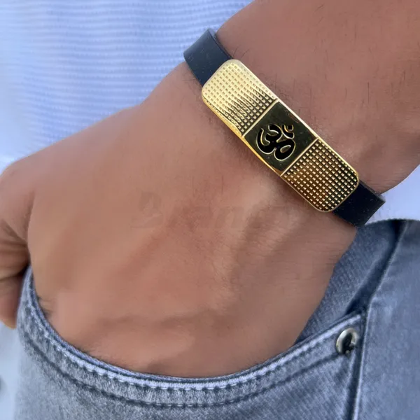 Om_Silicon_Belt_Men_S_Gold_Bracelet__Bracelet__black_gold_Stainless_steel