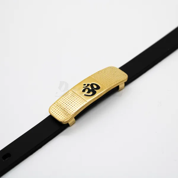 Om_Silicon_Belt_Men_S_Gold_Bracelet__Bracelet__black_gold_Stainless_steel