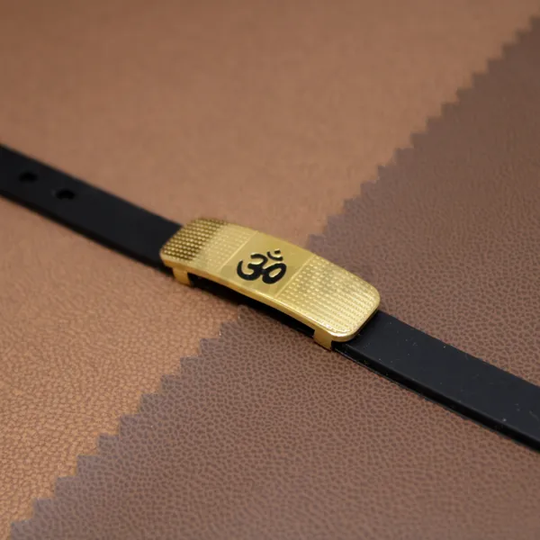 Om_Silicon_Belt_Men_S_Gold_Bracelet__Bracelet__black_gold_Stainless_steel