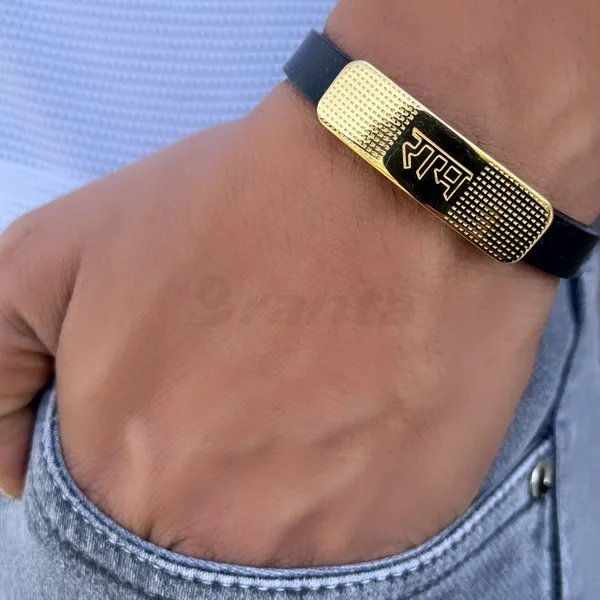 Ram_Dotted_Pattern_Silicon_Belt_Men_S_Gold_Bracelet__Bracelet__gold_black_Stainless_steel