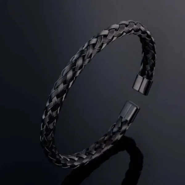 Black_Fashion_Charm_Cuff_Bracelet_For_Men__Bracelet__black_Stainless_steel