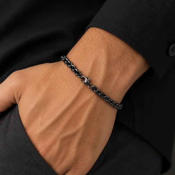 Black_Round_Wheat_Stainless_Steel_Bracelet_For_Men_8_5_Inch__Bracelet__black_Stainless_steel