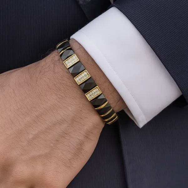 Diamond_Studded_Ceramic_Bracelet_For_Men__Bracelet__gold_Stainless_steel