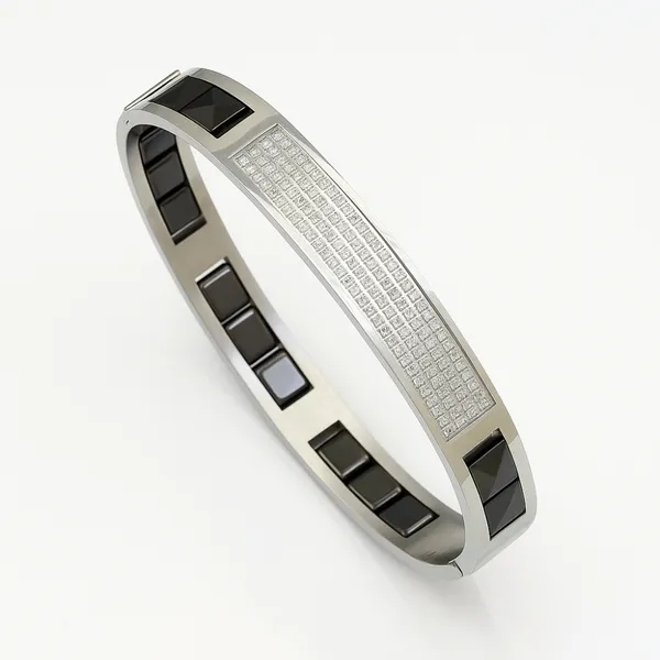 Premium_Black_Ceramic_Diamond_Bracelet_For_Men__Bracelet__silver_Stainless_steel