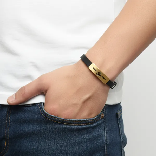 Om_Black_Line_Silicon_Men_S_Gold_Bracelet__Bracelet__gold_black_Stainless_steel
