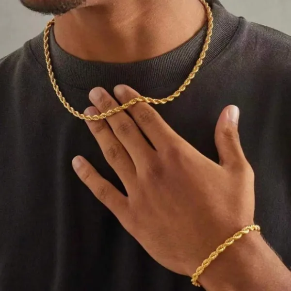 Gold_Plated_Rope_Chain_Bracelet_Combo_For_Men__Bracelet__gold_Stainless_steel