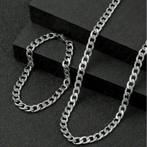 Silver_Stainless_Steel_Curb_Chain_Bracelet_Combo_For_Men__Bracelet__silver_Stainless_steel