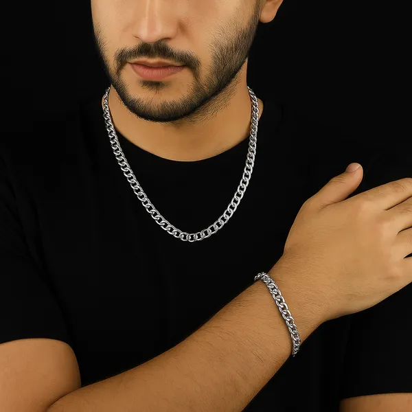 Silver_Stainless_Steel_Curb_Chain_Bracelet_Combo_For_Men__Bracelet__silver_Stainless_steel