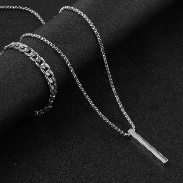 Classic_Curb_Link_Bracelet_Bar_Pendant_Chain_Combo_For_Men__Bracelet__silver_Stainless_steel
