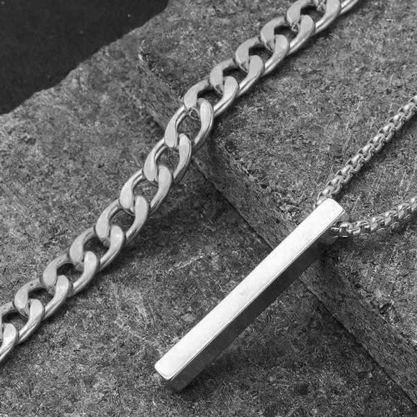 Classic_Curb_Link_Bracelet_Bar_Pendant_Chain_Combo_For_Men__Bracelet__silver_Stainless_steel