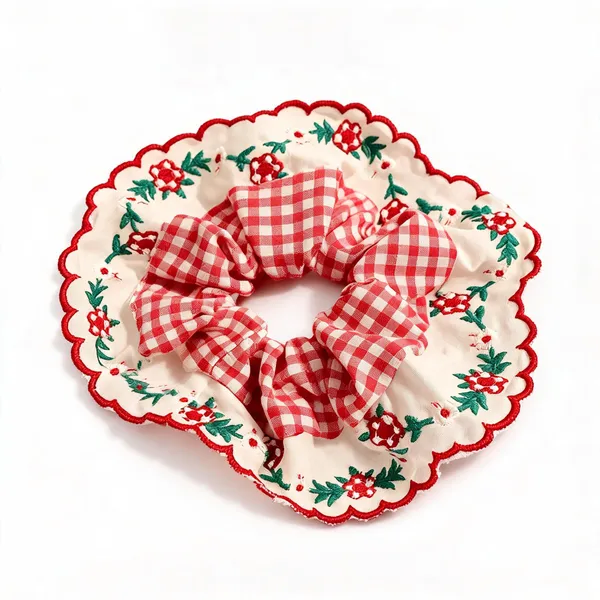 Red_Silk_Floral_Embroidered_Scrunchie_For_Women