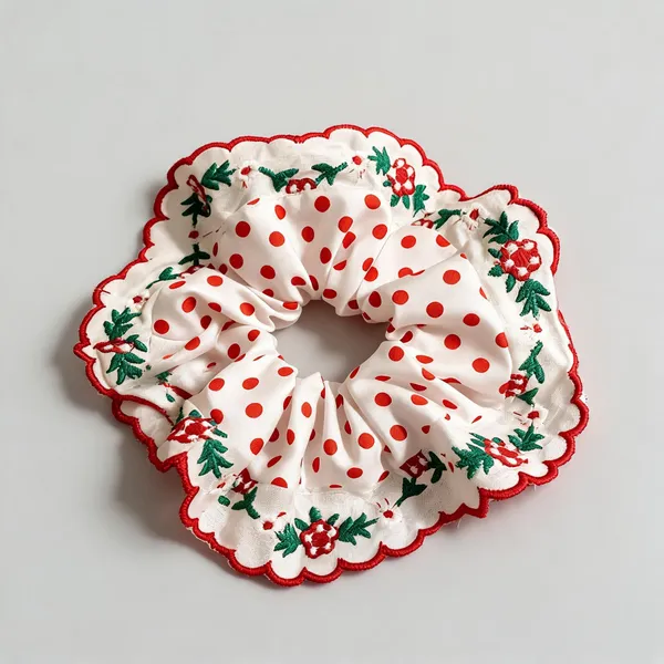 White_Silk_Floral_Embroidered_Scrunchie_For_Women