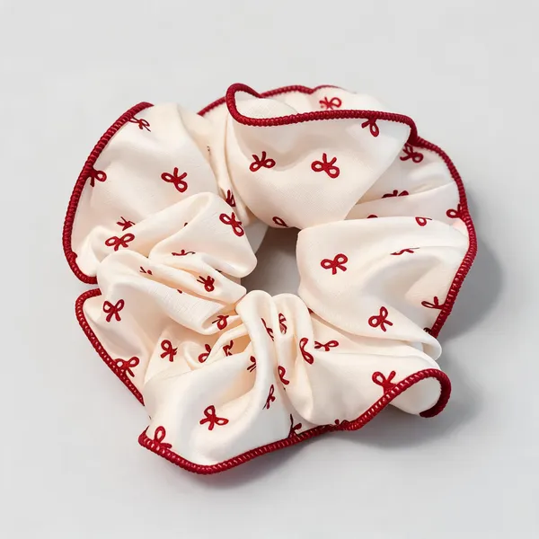 White_Polyester_Cotton_Mini_Bow_Jumbo_Scrunchie_For_Women