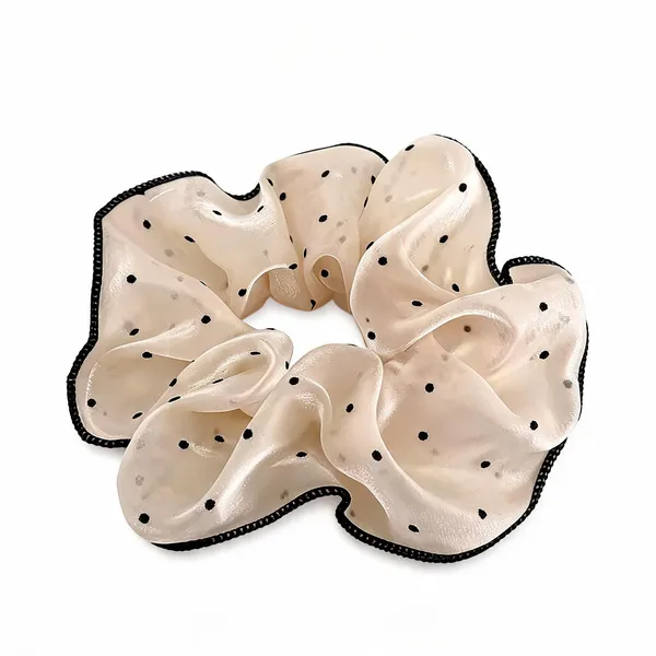Light_Pink_Organza_Polka_Dot_Print_Scrunchie_For_Women