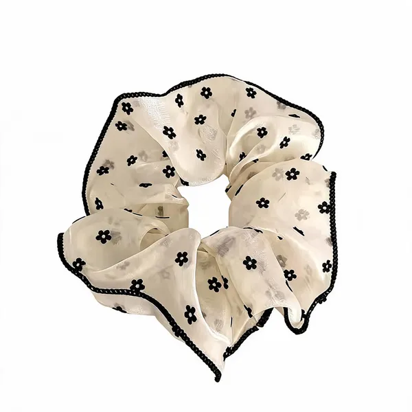 Beige_Organza_Floral_Print_Scrunchie_For_Women